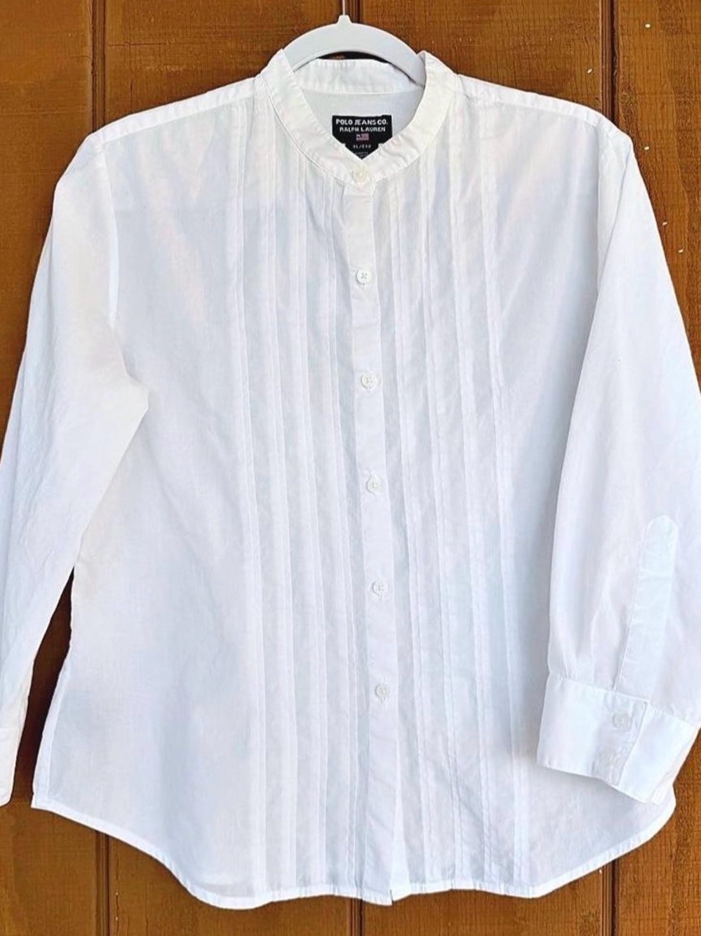 Polo by Ralph Lauren White Pintuck Mandarin-Collar Shirt